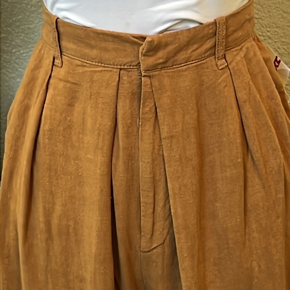 FREE PEOPLE NWOT LINEN PLEATED PANTS SLOUCH HOBO HIPPIE BROWN SIZE SMALL - Picture 2 of 7